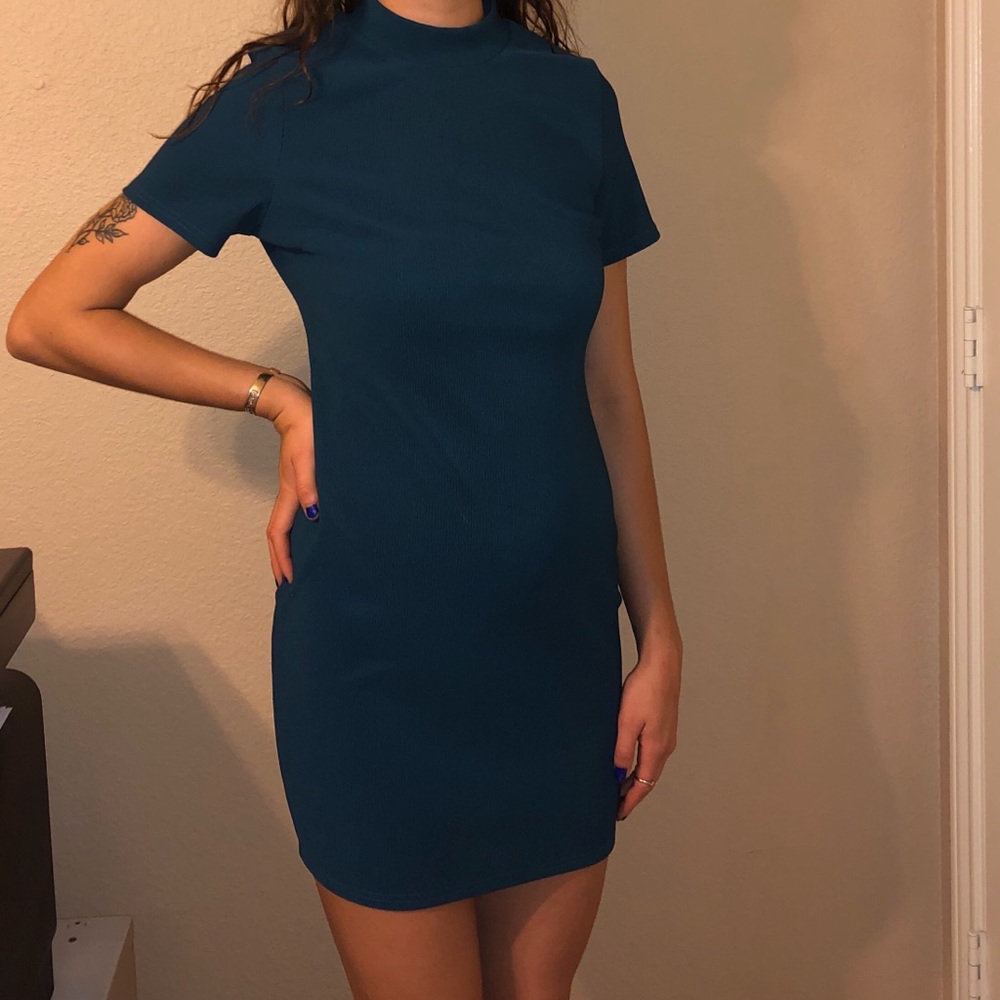 Turquoise Dress with Gold Zipper